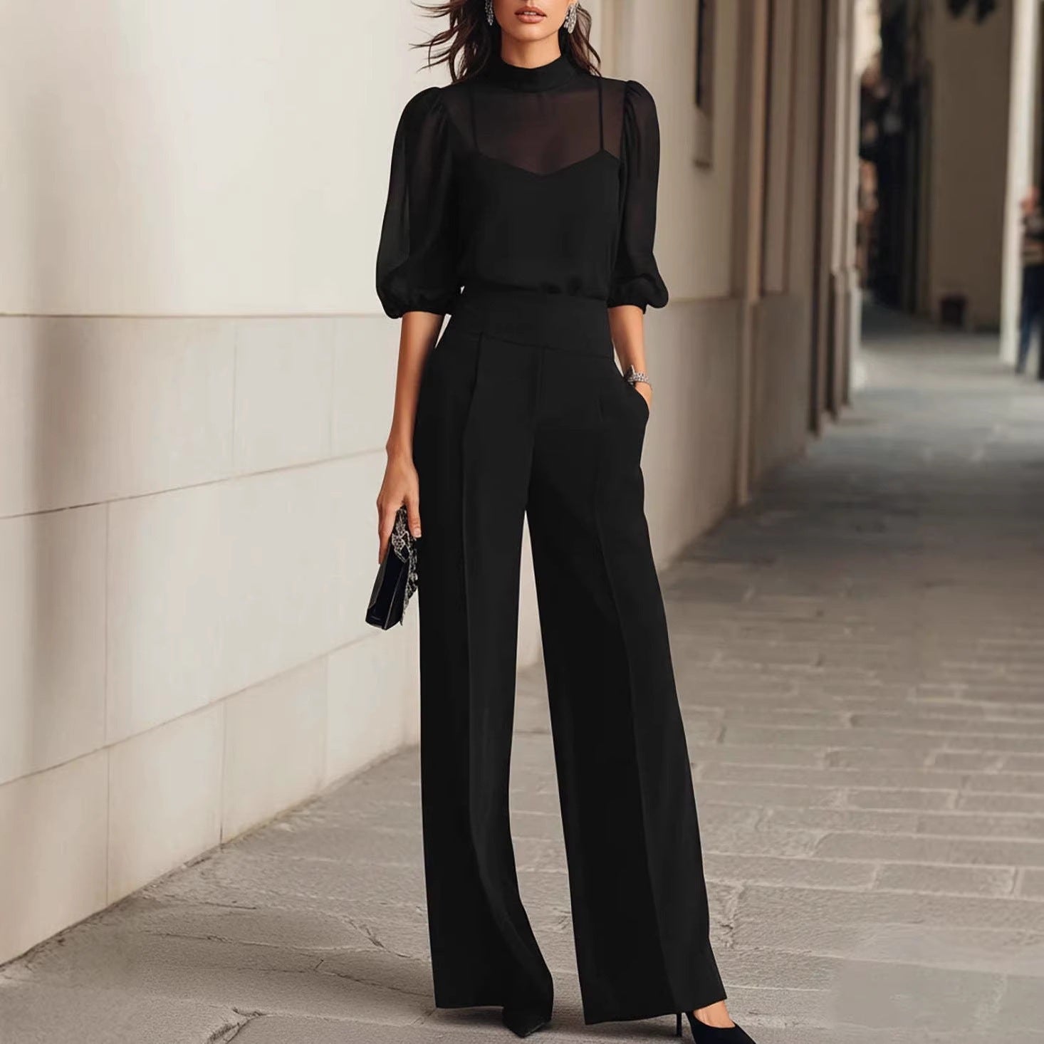 Printed Short Sleeve Wide Leg Pants Three-Piece Set for Women Summer Fashion Slim Fit Outfit