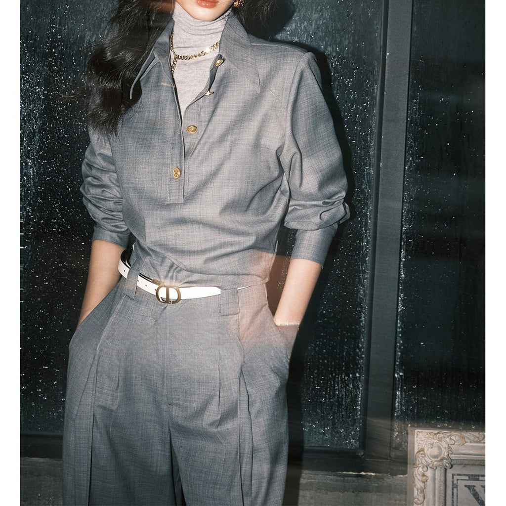 Seasonal Outfit Set, Old Money StyleTR Thick Twill Texture, Asymmetrical Bias-Cut Top Trousers Inner Layer Spring Set