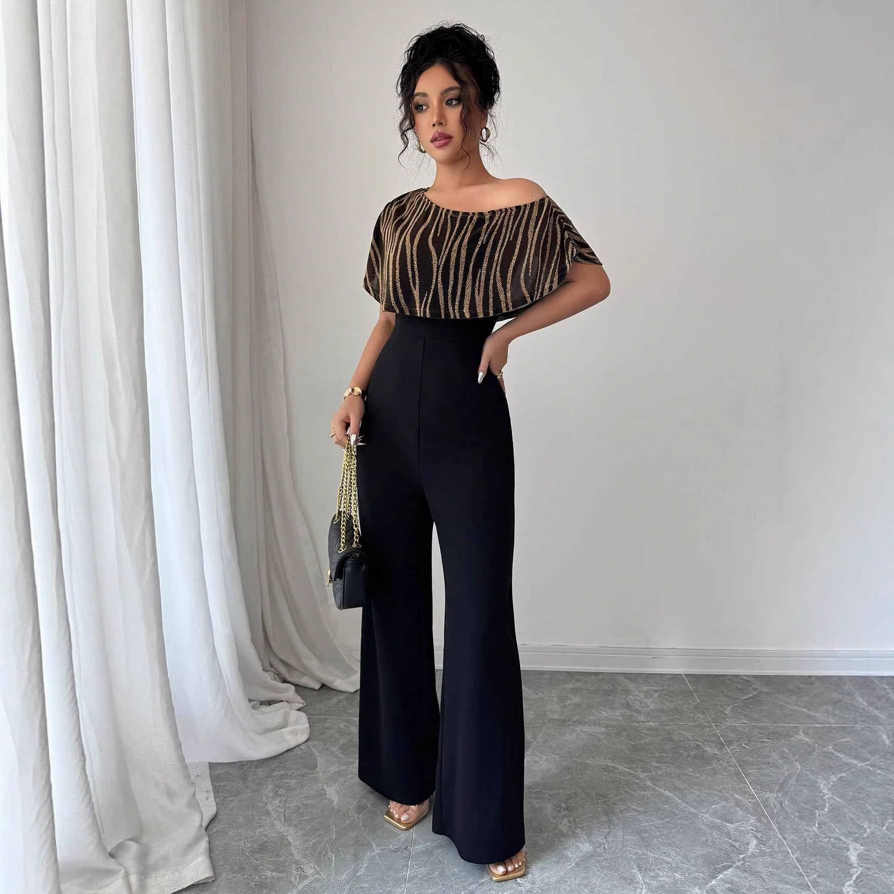 Slanted collar jumpsuit
