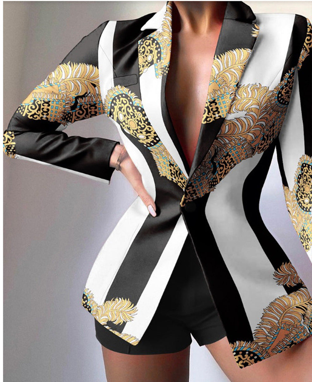 Fashionable Women's Suit Set Casual Office Wear Blazer and Shorts Two-Piece Outfit