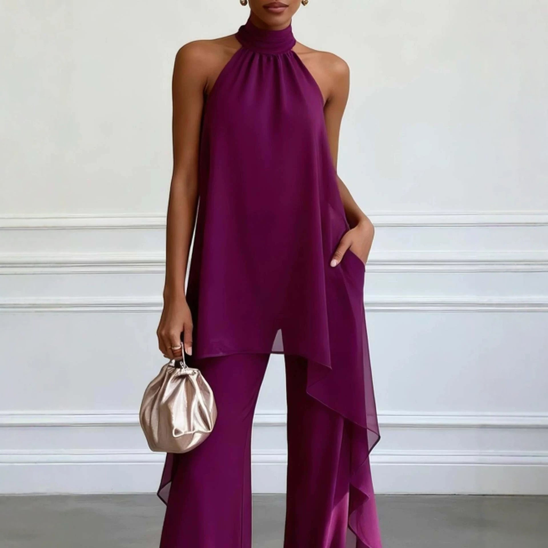 Chic Strapless Sleeveless Chiffon Two-Piece Set for Women