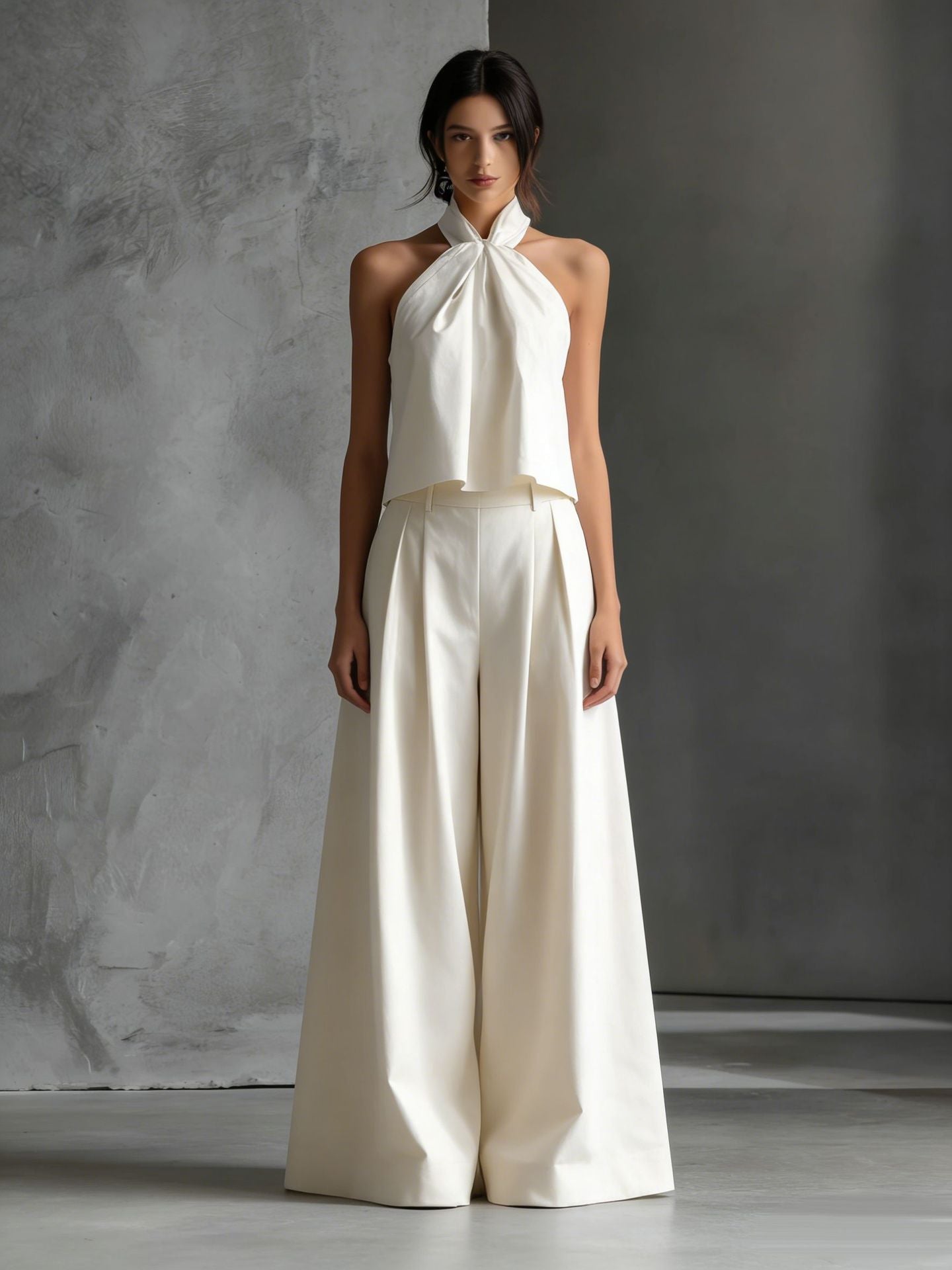 Loose Sleeveless Top High-Waisted Wide-Leg Pants Two-Piece Set for Women