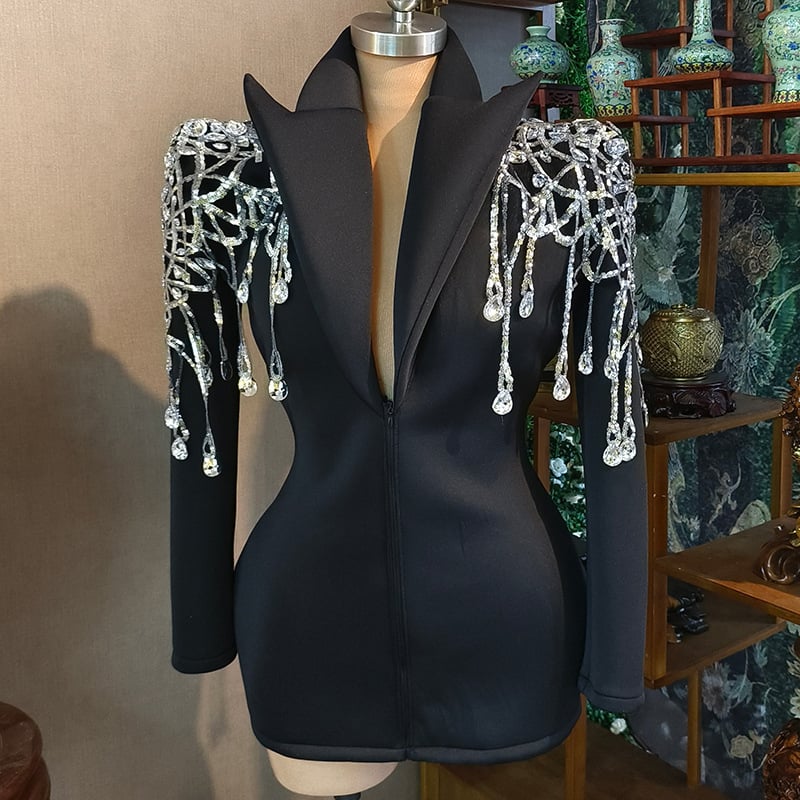 Women's Drop-Shaped Diamond Sequin Business Suit & Dress