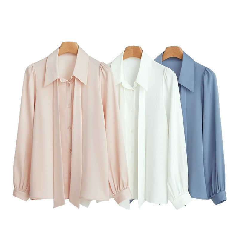 Chiffon Ribbon Blouse for Women Elegant Office Wear, Professional Interview Suit, Fashionable and Unique Top