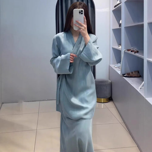 Crossover Sleepwear Waist-Cinching Sheer Spring Dress Set for Women New Fashion with Tie-Up Detail