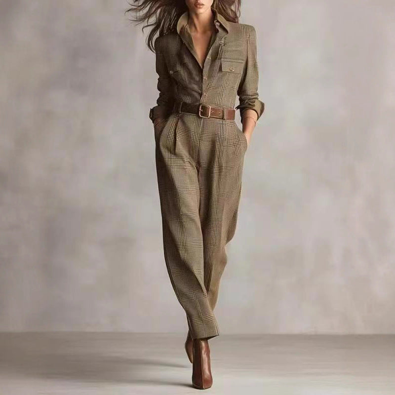 Classic Vintage Plaid Cargo Jumpsuit for Women