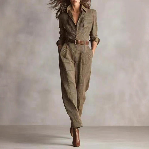 Classic Vintage Plaid Cargo Jumpsuit for Women
