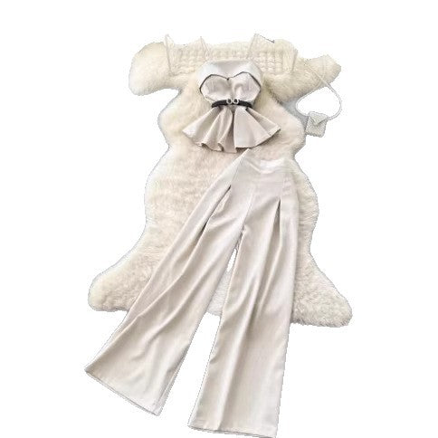 Minimalist Commute Set for Women, High-End Strapless Fitted Vest with High-Waisted Wide-Leg Pants Two-Piece Outfit