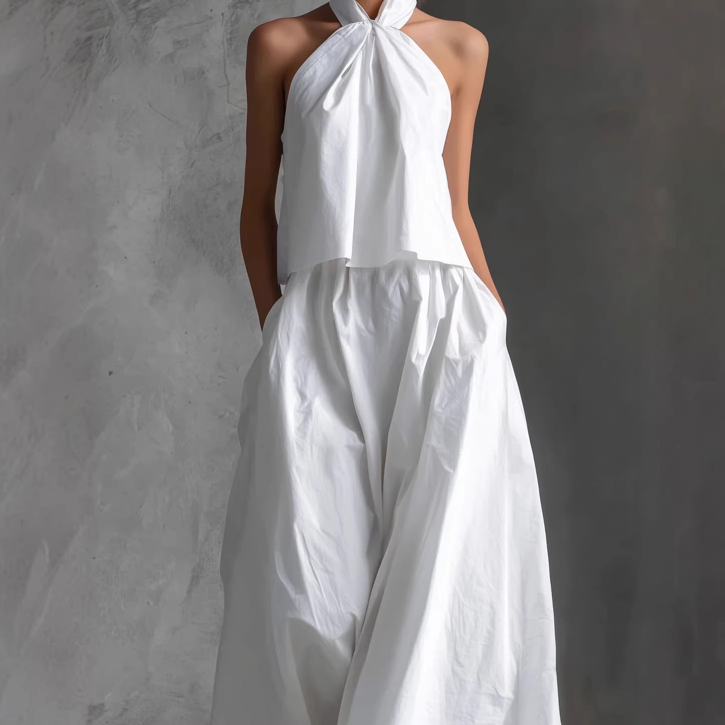 Loose Sleeveless Top High-Waisted Wide-Leg Pants Two-Piece Set for Women
