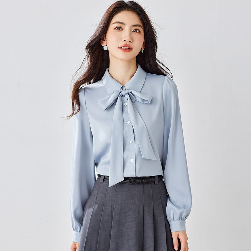 Chiffon Ribbon Blouse for Women Elegant Office Wear, Professional Interview Suit, Fashionable and Unique Top