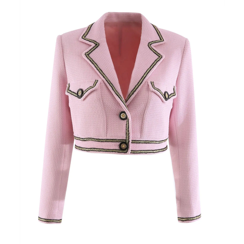 High-end French Vintage All-match Office Tweed Outwear Women Autumn Fashion Tops Short Jacket