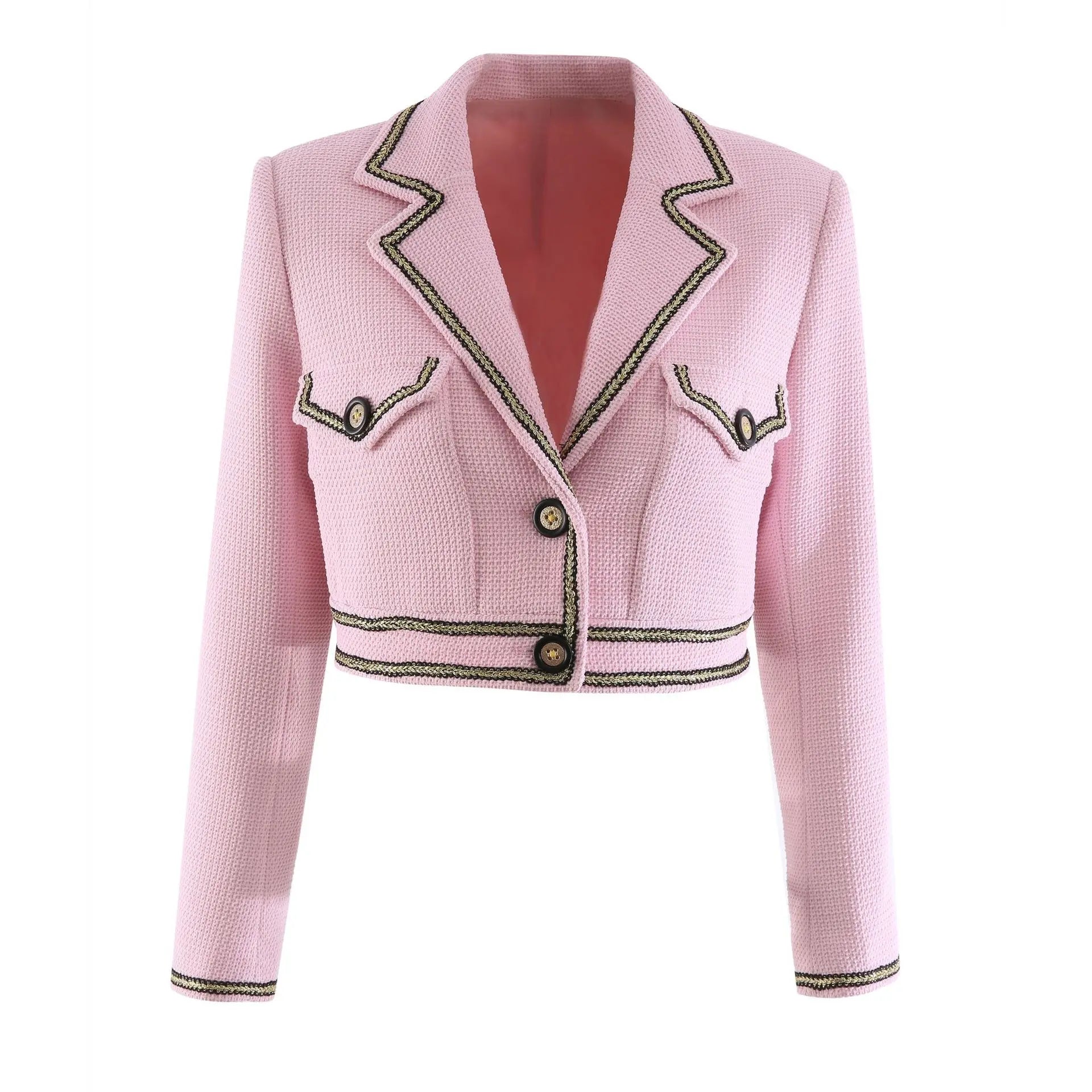 High-end French Vintage All-match Office Tweed Outwear Women Autumn Fashion Tops Short Jacket