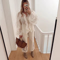 Elegant V-Neck Ruffle Long Sleeve Shirt for Women Fashion Office Wear Style