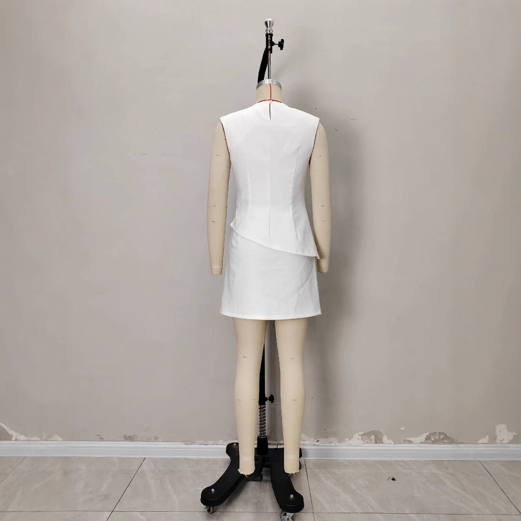 Sleeveless round neck top and skirt two-piece set