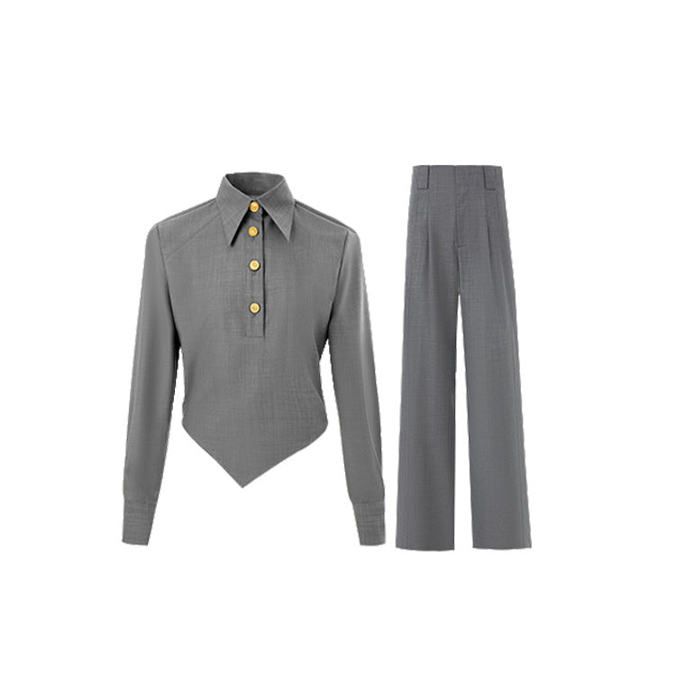 Seasonal Outfit Set, Old Money StyleTR Thick Twill Texture, Asymmetrical Bias-Cut Top Trousers Inner Layer Spring Set