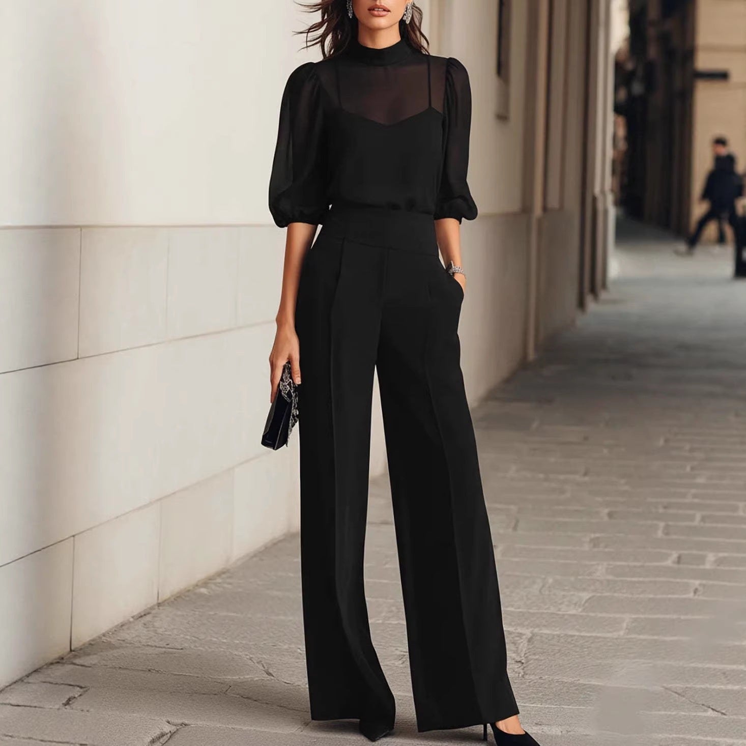 Printed Short Sleeve Wide Leg Pants Three-Piece Set for Women Summer Fashion Slim Fit Outfit