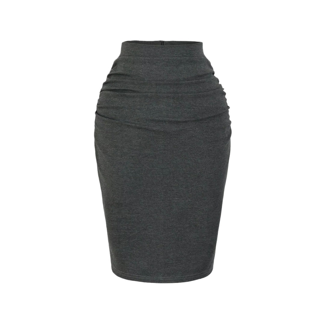 style new women's sexy high-waisted fitted pencil skirt with design beauty, pleated back slit short skirt solid color