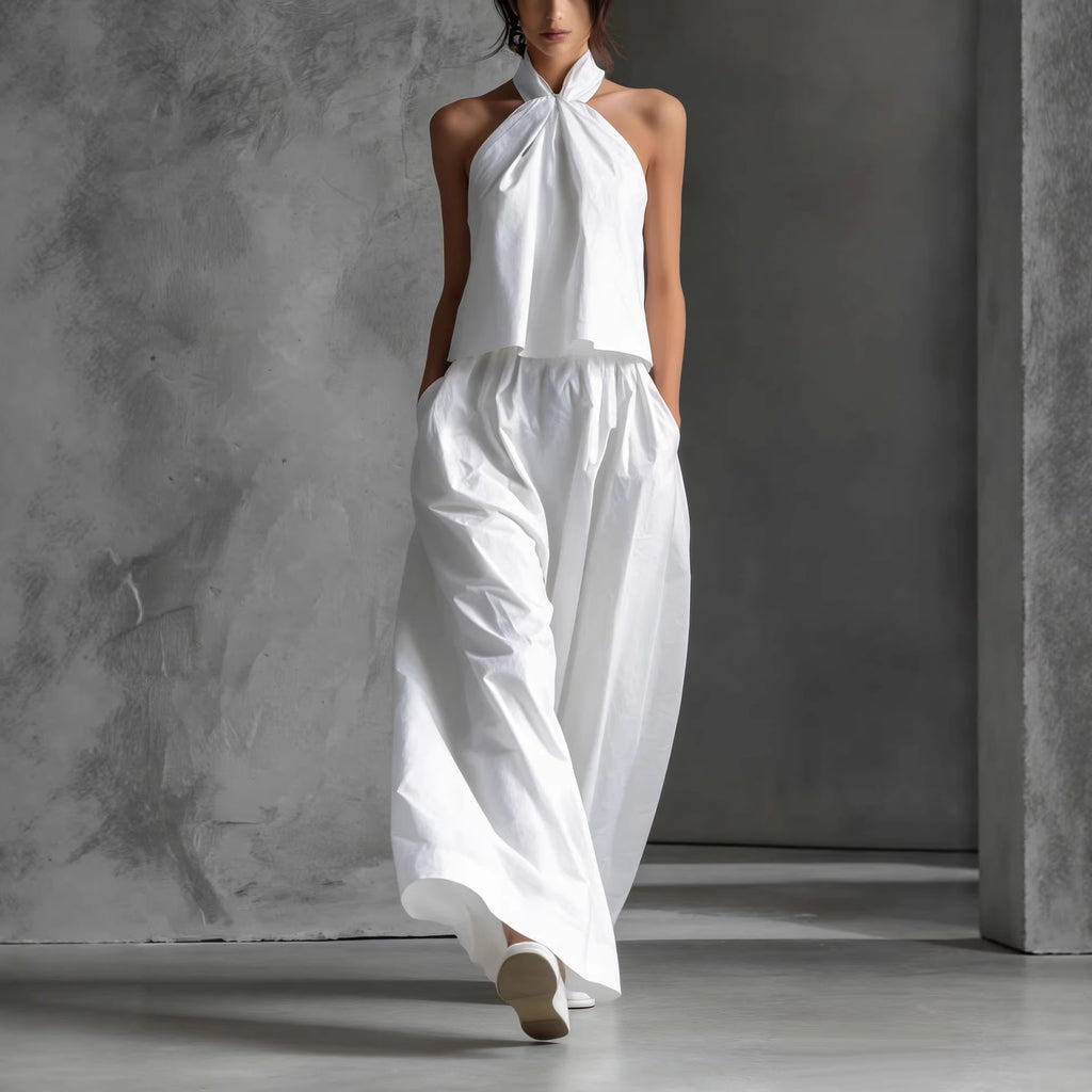 Loose Sleeveless Top High-Waisted Wide-Leg Pants Two-Piece Set for Women