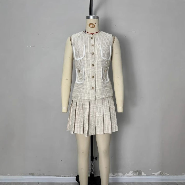 Sleeveless vest pleated skirt set