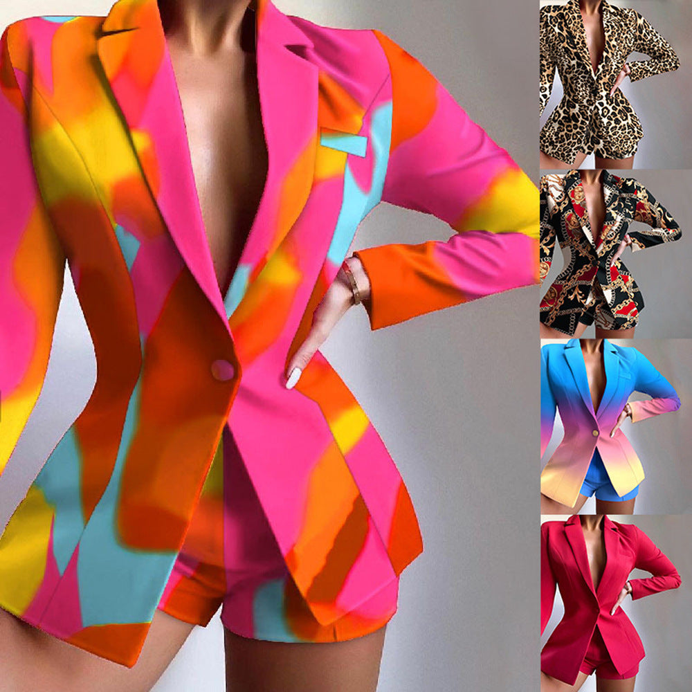 Fashionable Women's Suit Set Casual Office Wear Blazer and Shorts Two-Piece Outfit