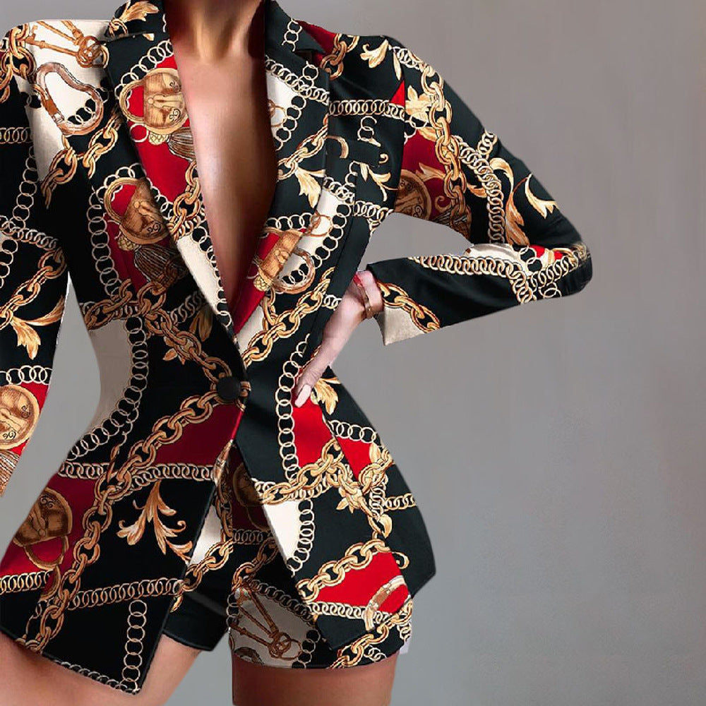 Fashionable Women's Suit Set Casual Office Wear Blazer and Shorts Two-Piece Outfit