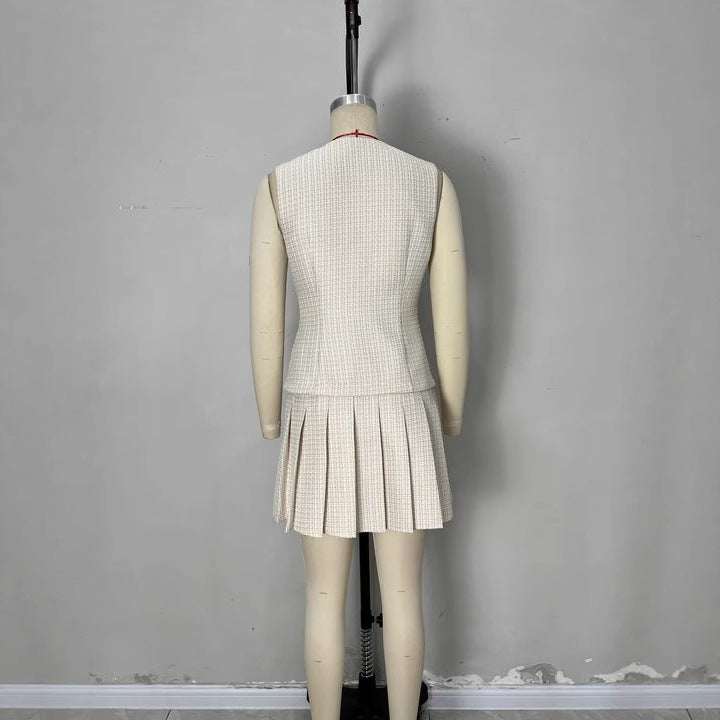 Sleeveless vest pleated skirt set