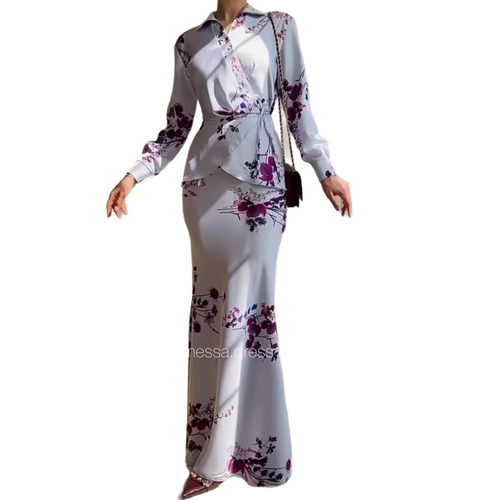 Zipper Long Sleeve CasualWomen's Pants Set Elegant Loose Fit, Light Blue