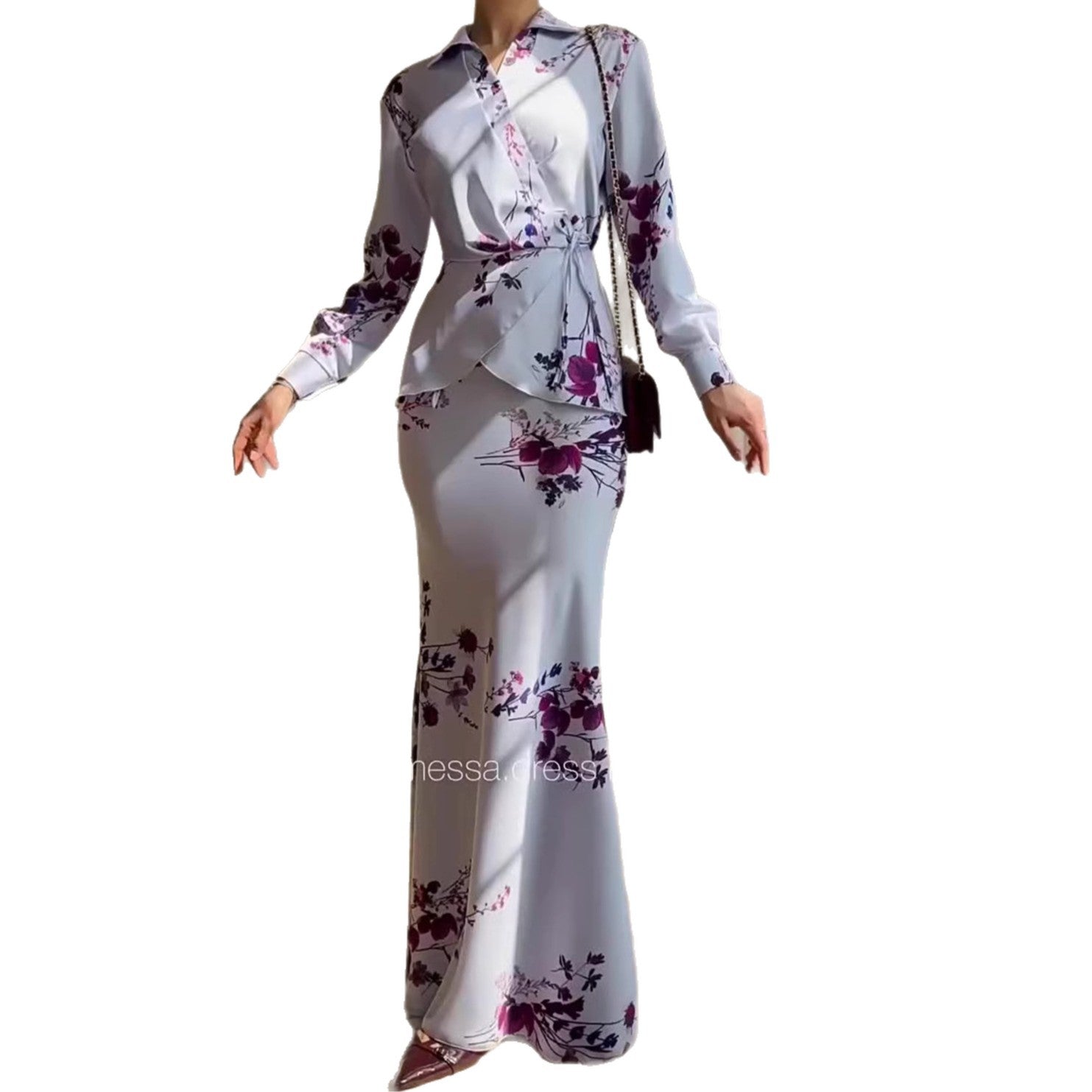 Zipper Long Sleeve CasualWomen's Pants Set Elegant Loose Fit, Light Blue