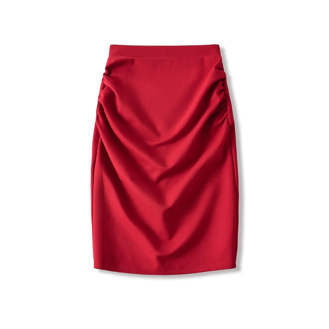 style new women's sexy high-waisted fitted pencil skirt with design beauty, pleated back slit short skirt solid color