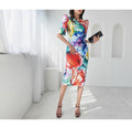 Tingfly Women Vintage Elegant Aesthetic Flower Print Slim Bodycon Midi Party Night Dresses Casual Office Lady Work Elbise Wear