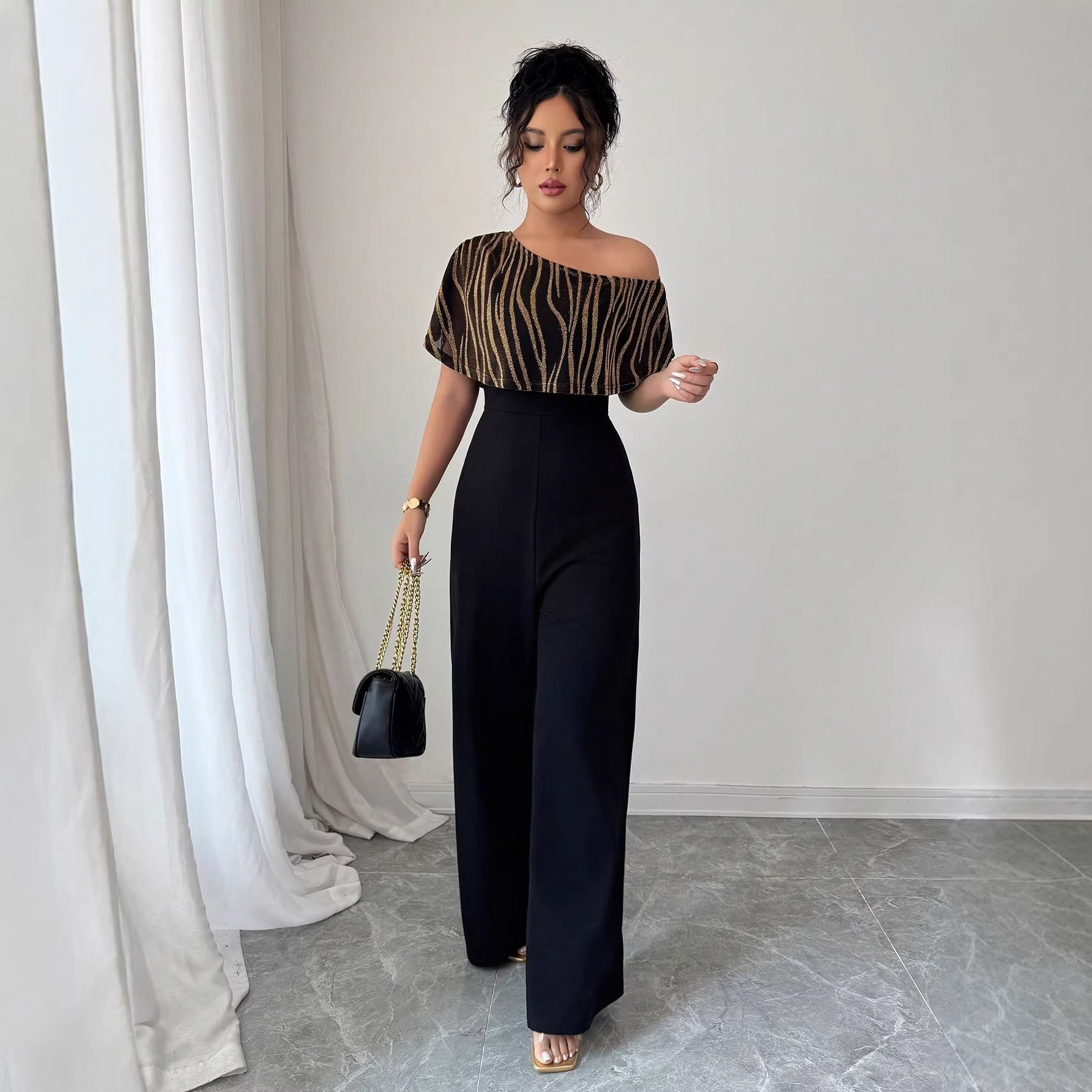 Slanted collar jumpsuit