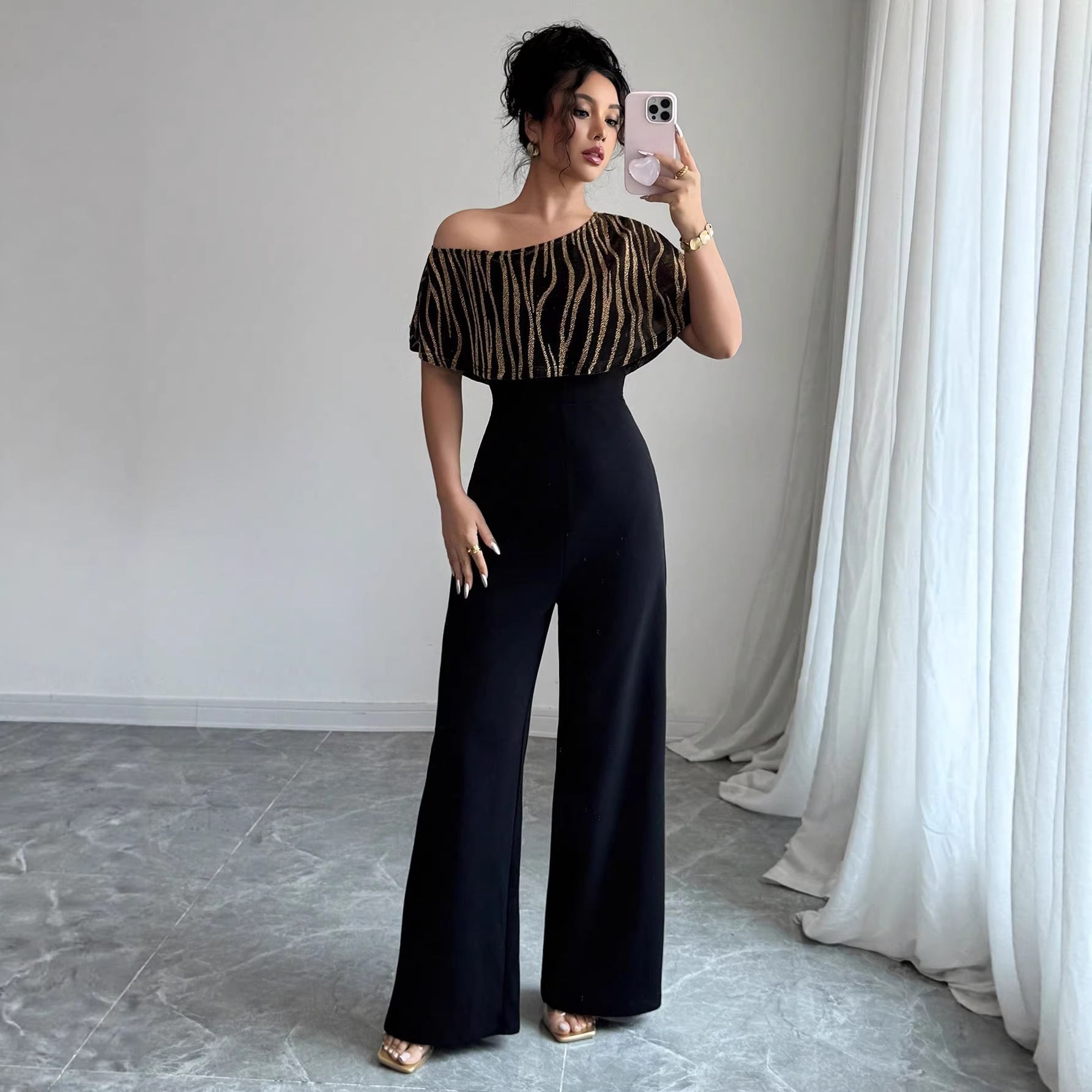 Slanted collar jumpsuit