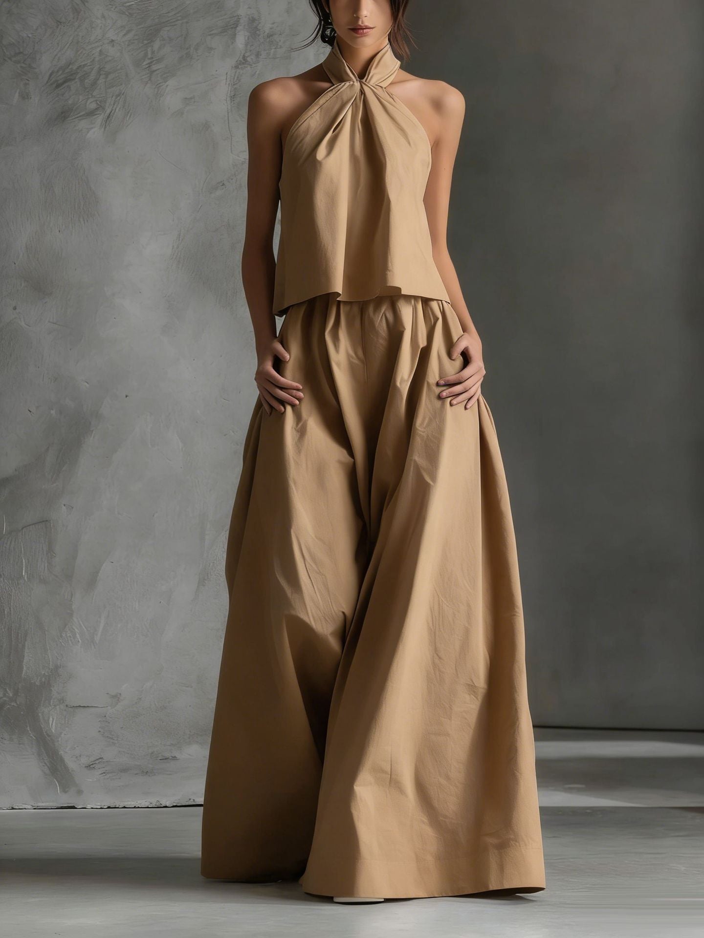 Loose Sleeveless Top High-Waisted Wide-Leg Pants Two-Piece Set for Women