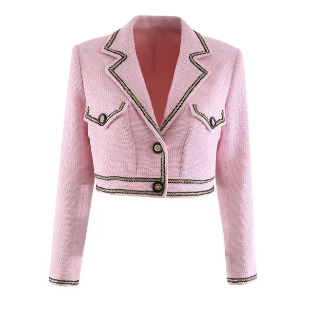 High-end French Vintage All-match Office Tweed Outwear Women Autumn Fashion Tops Short Jacket