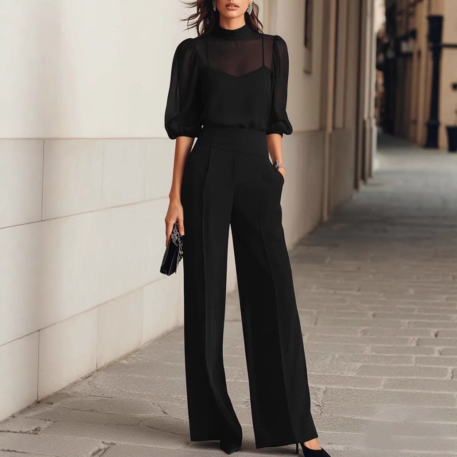 Printed Short Sleeve Wide Leg Pants Three-Piece Set for Women Summer Fashion Slim Fit Outfit