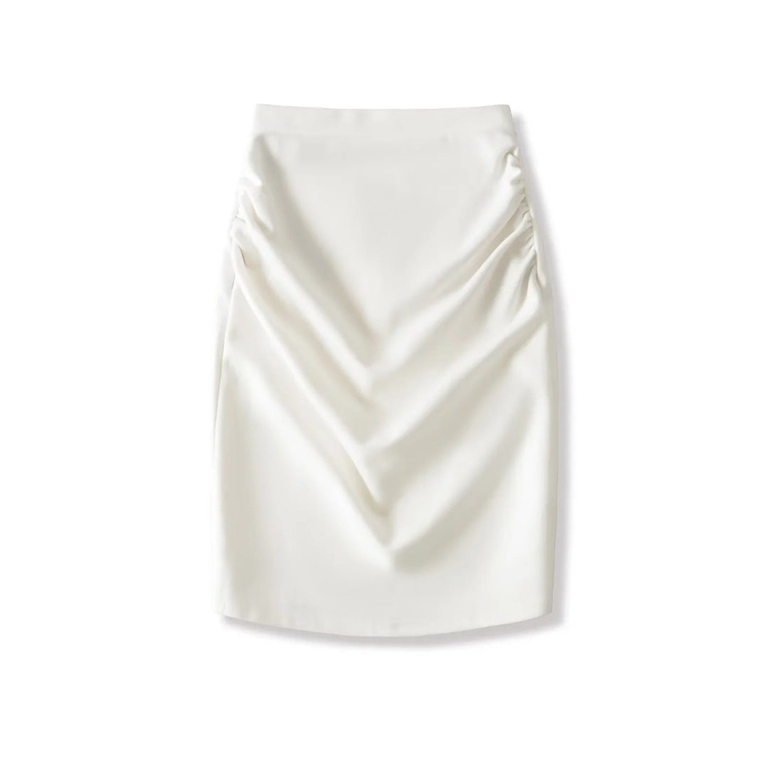 style new women's sexy high-waisted fitted pencil skirt with design beauty, pleated back slit short skirt solid color