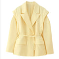 Elegant Office Wear Waist-Cinching Belted Padded Shoulder Blazer Jacket for Women