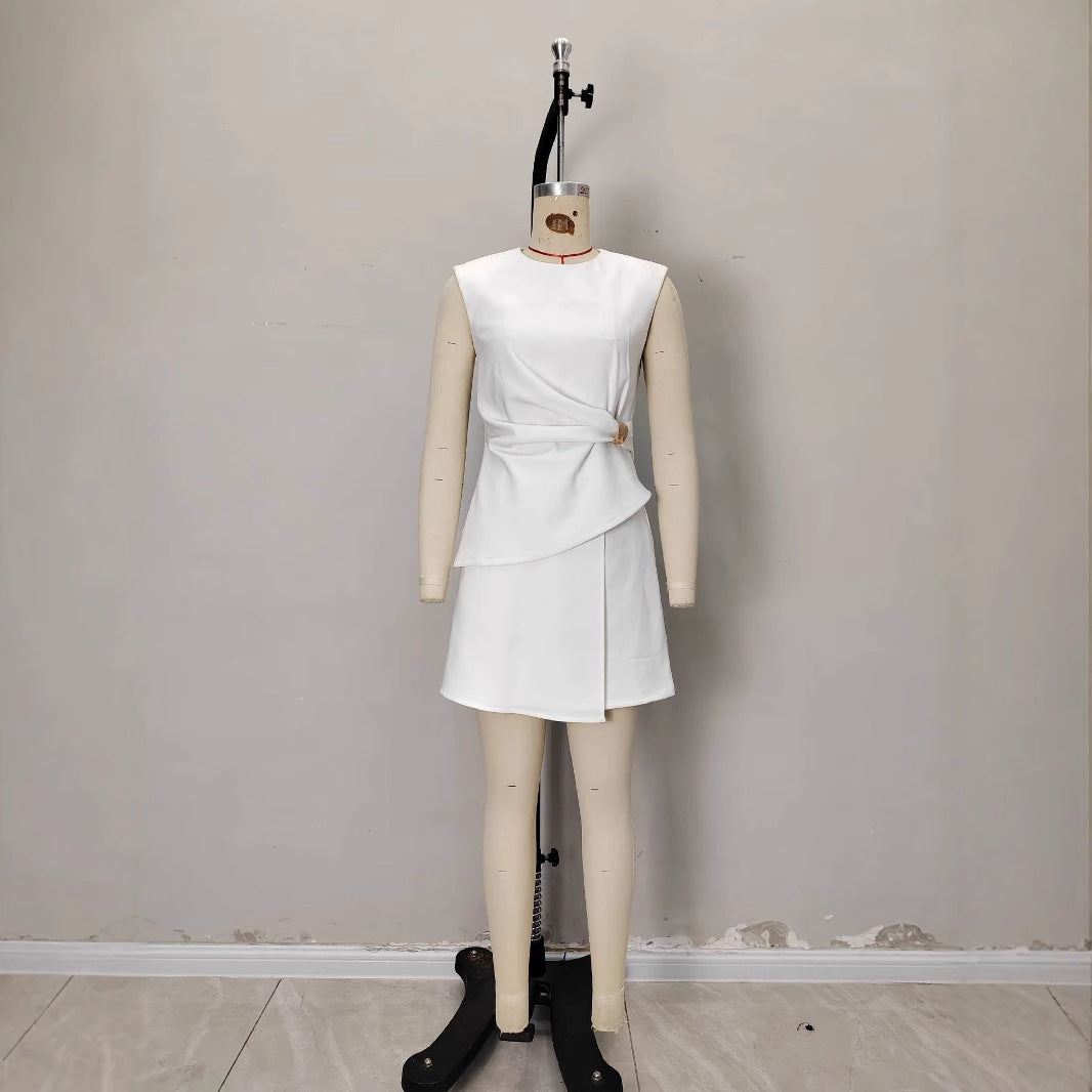 Sleeveless round neck top and skirt two-piece set