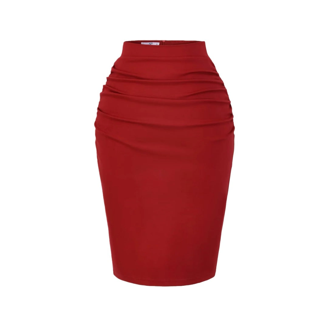 style new women's sexy high-waisted fitted pencil skirt with design beauty, pleated back slit short skirt solid color