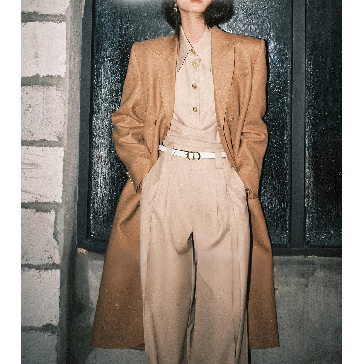 Seasonal Outfit Set, Old Money StyleTR Thick Twill Texture, Asymmetrical Bias-Cut Top Trousers Inner Layer Spring Set