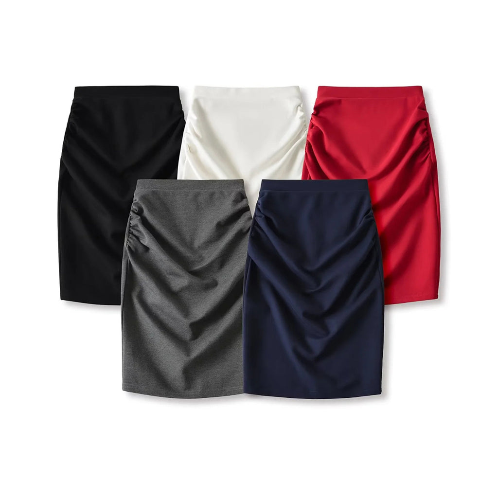 style new women's sexy high-waisted fitted pencil skirt with design beauty, pleated back slit short skirt solid color