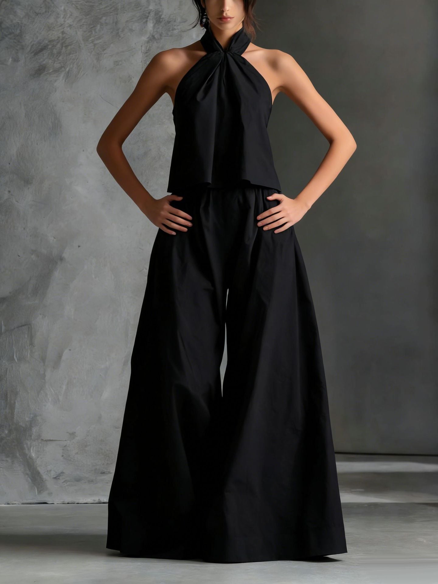 Loose Sleeveless Top High-Waisted Wide-Leg Pants Two-Piece Set for Women
