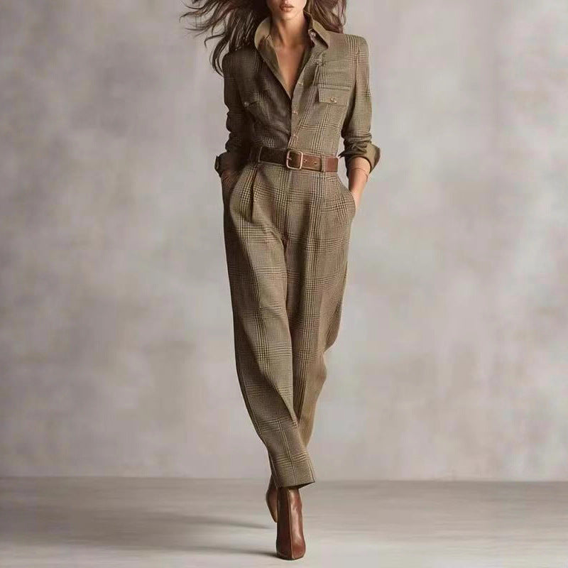 Classic Vintage Plaid Cargo Jumpsuit for Women