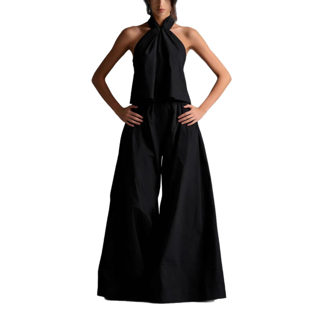 Loose Sleeveless Top High-Waisted Wide-Leg Pants Two-Piece Set for Women