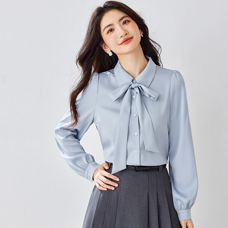 Chiffon Ribbon Blouse for Women Elegant Office Wear, Professional Interview Suit, Fashionable and Unique Top