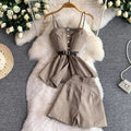 ElegantStrapless Cami with Built-in Bra + Casual High-Waisted Suit Pants Two-Piece Set