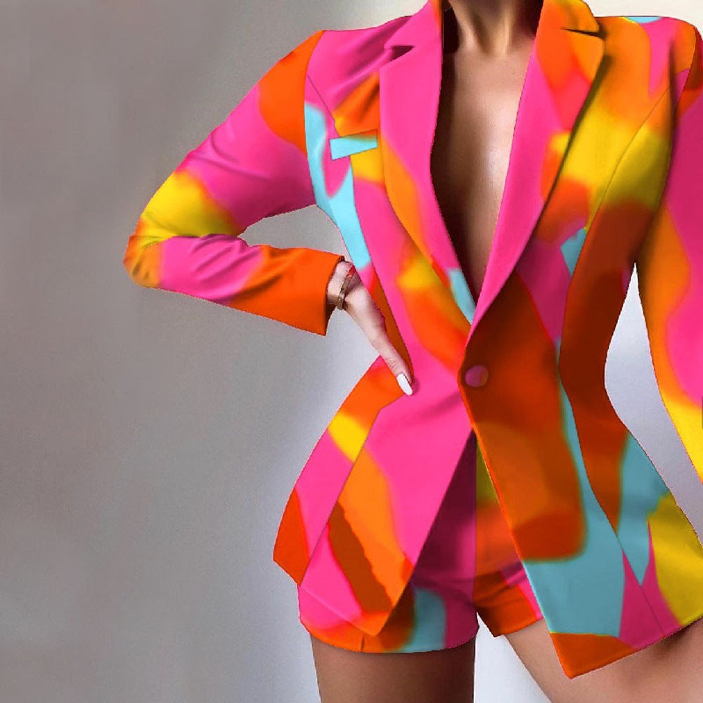 Fashionable Women's Suit Set Casual Office Wear Blazer and Shorts Two-Piece Outfit