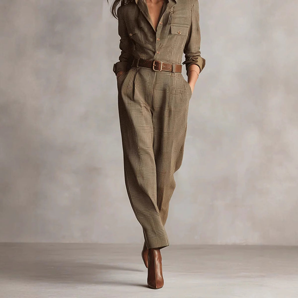Classic Vintage Plaid Cargo Jumpsuit for Women