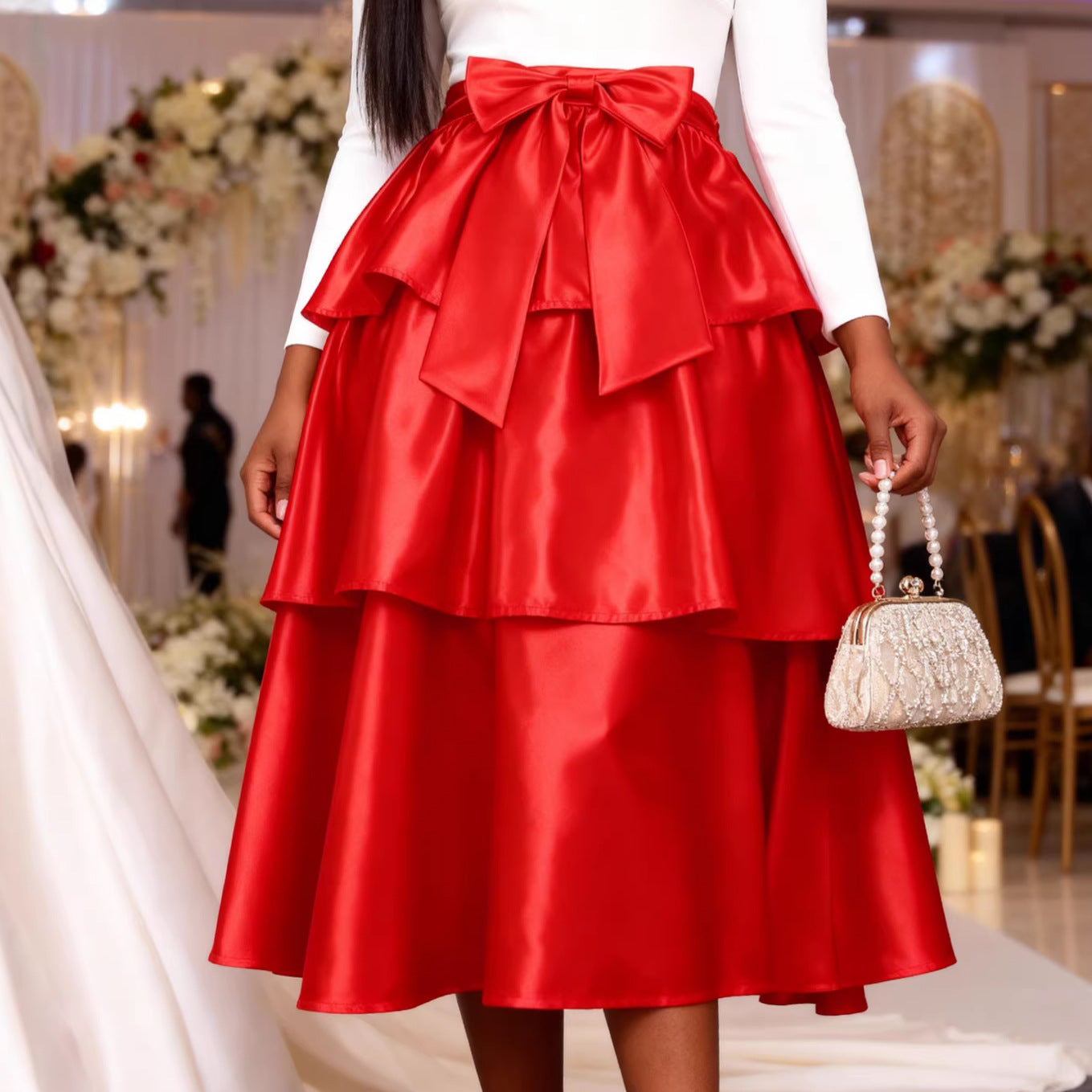 High waisted bow skirt