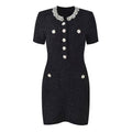 Classic Black and White Chic Knit Dress with Embellished Beading Office Wear StyleCrew Neck, Women's Fashion Dress